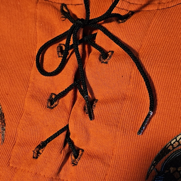 Orange Lace-Up Graphic Sexy Women's Top Vintage Bikeweek 2002 - Picture 6 of 13